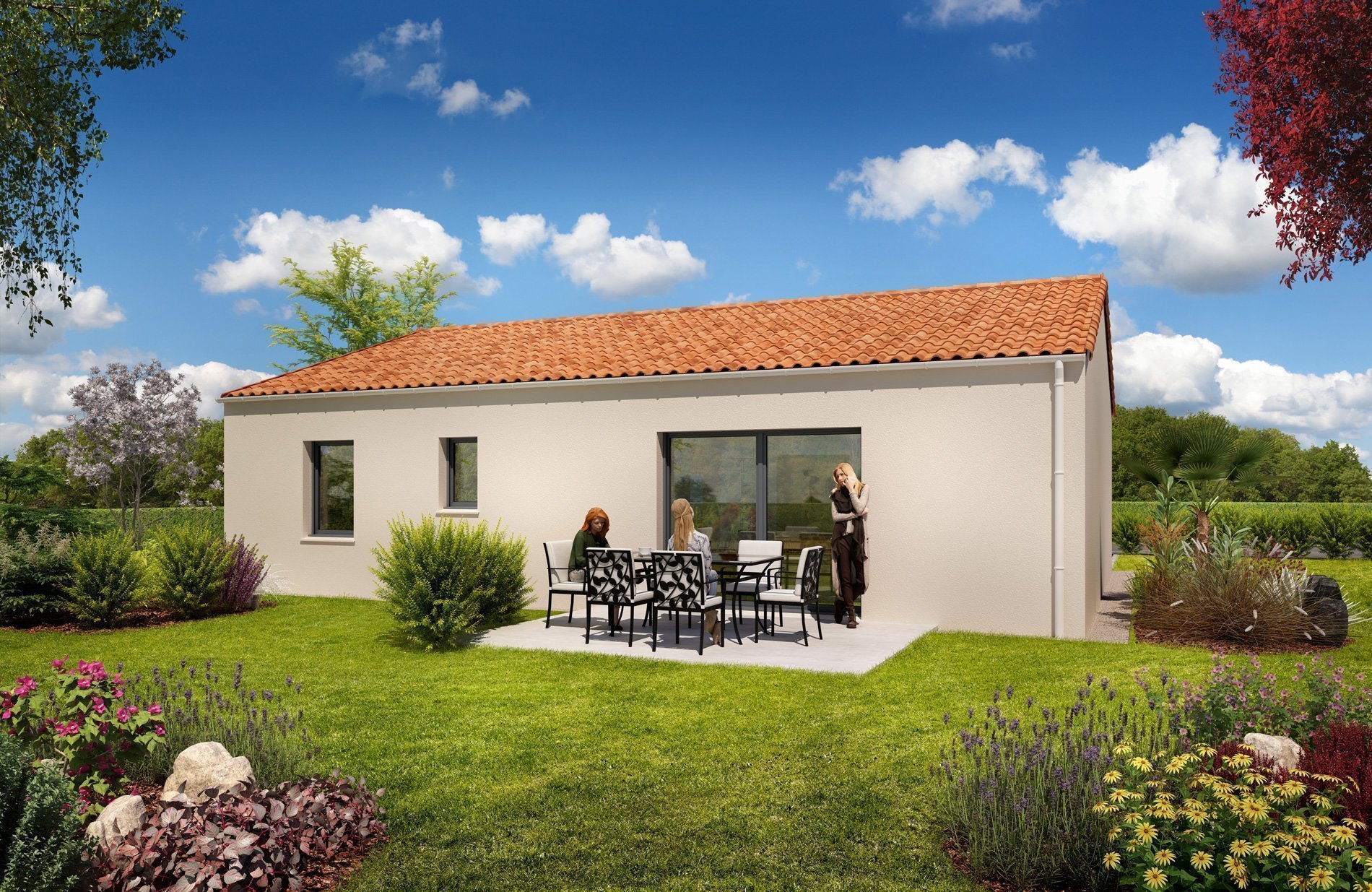 Modèle de maison neuve T3 Diamant du catalogue accession de Vendée Habitat côté jardin